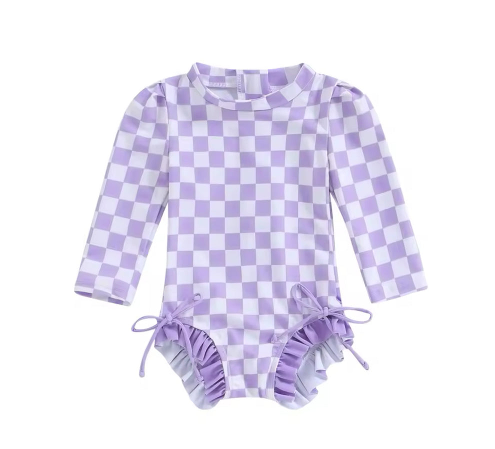 Checkered Swim- Purple
