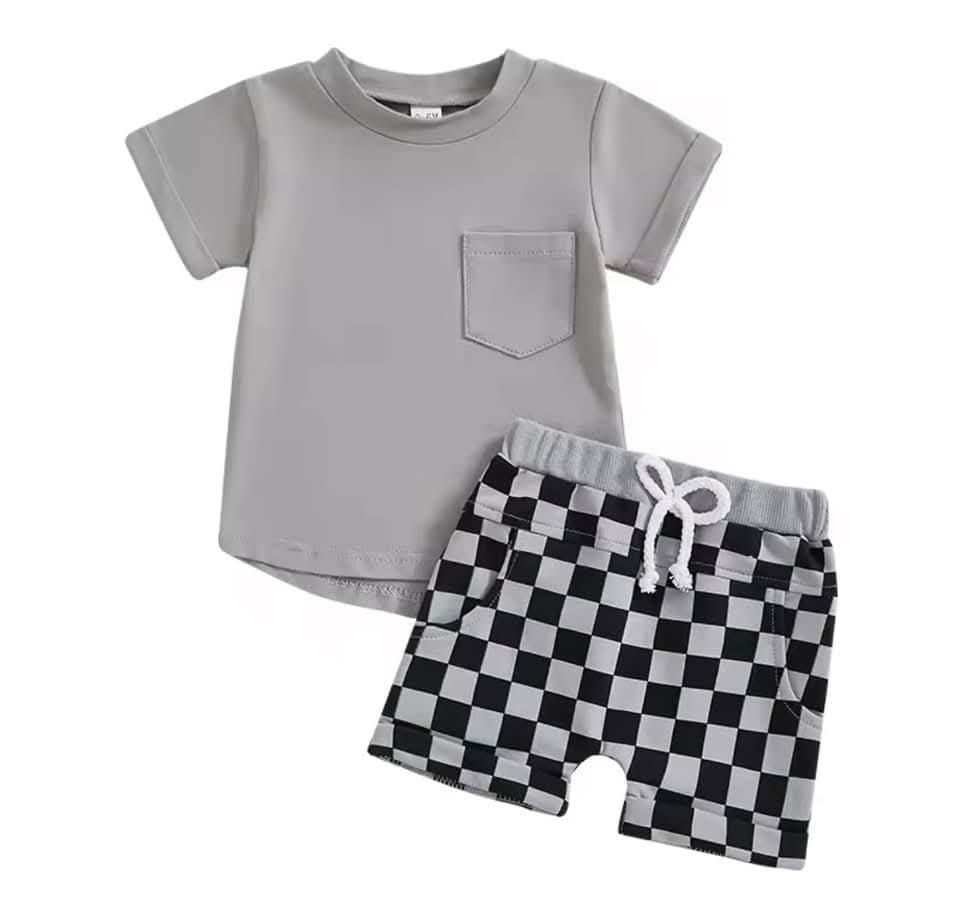 Checkered Short set- Grey