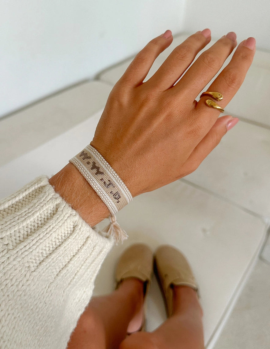 WWJD Embroidered Bracelet- Beige