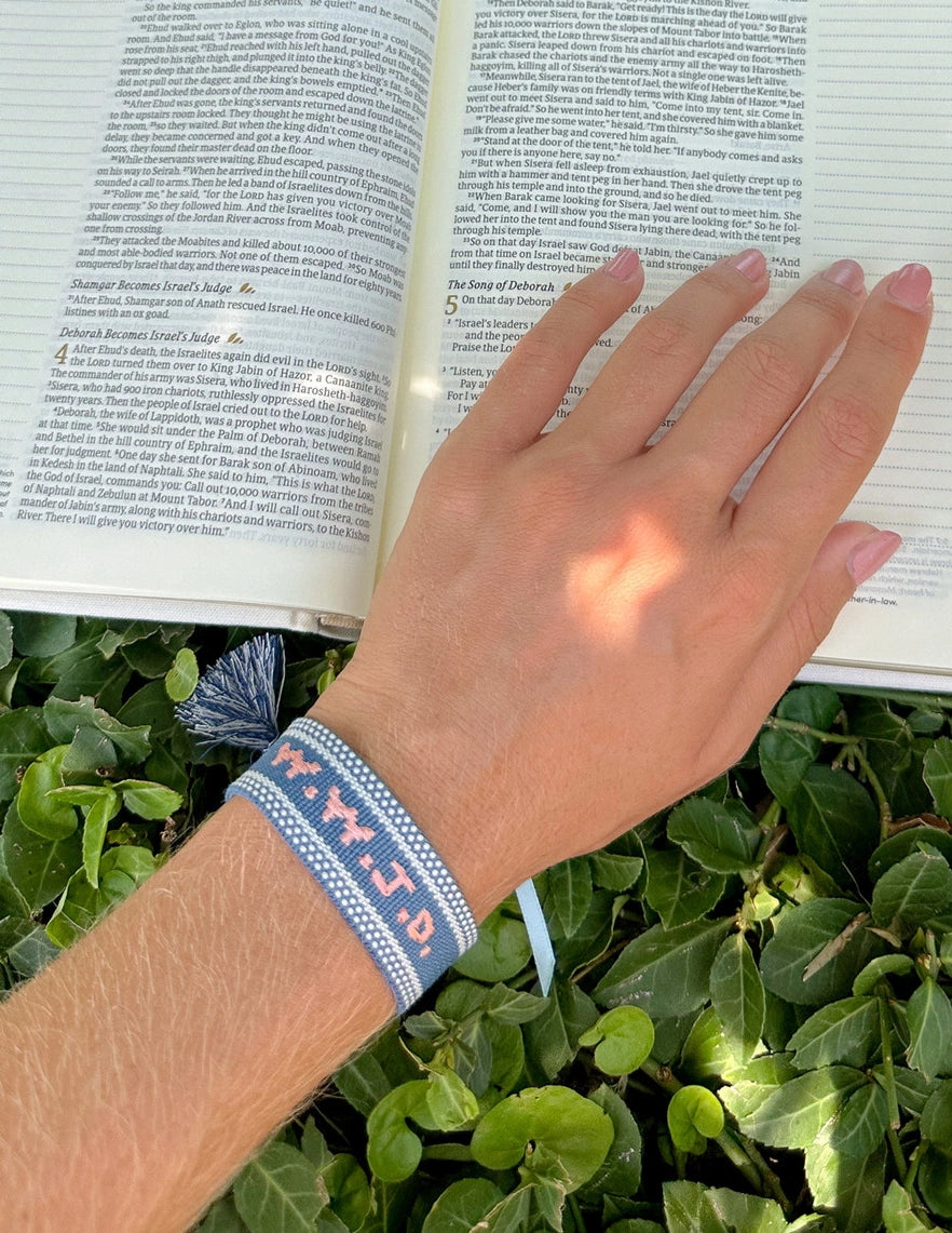 WWJD Embroidered Bracelet- Blue