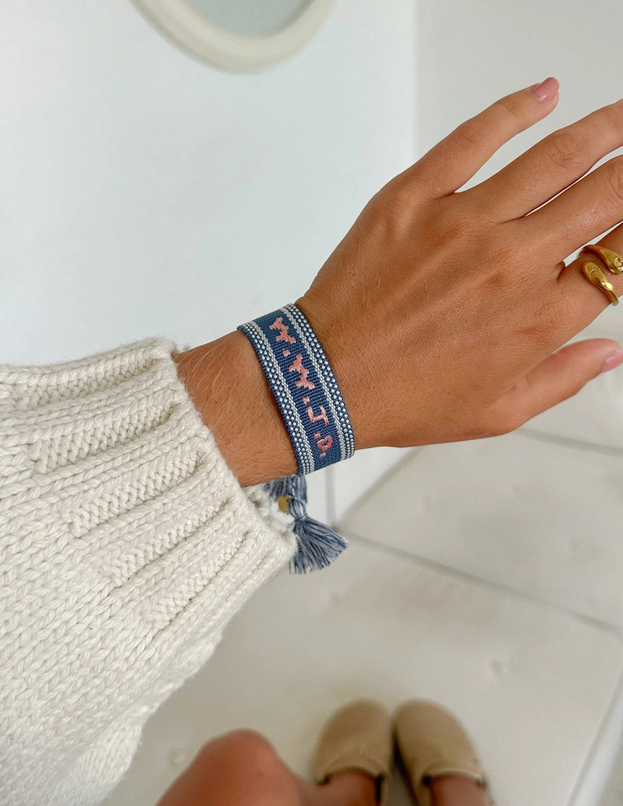 WWJD Embroidered Bracelet- Blue