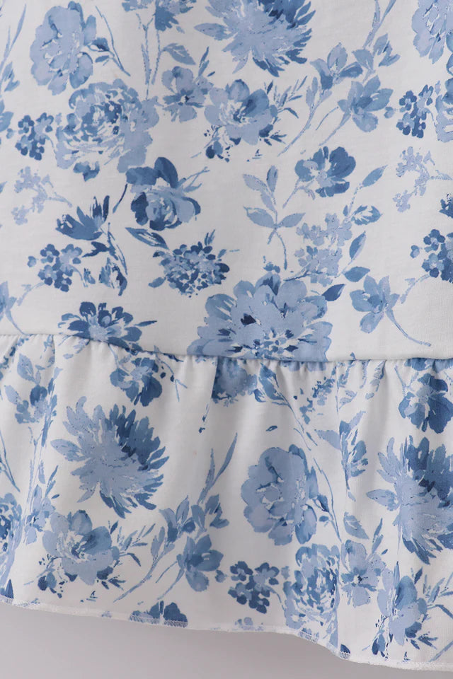 Blue Smocked Floral Dress