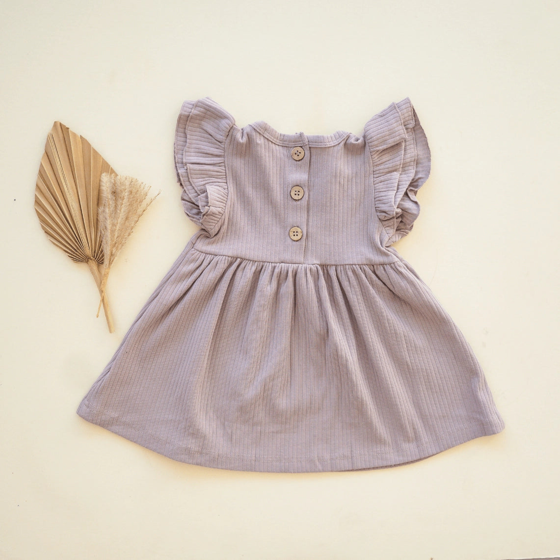 Ruffle Sleeve Dress- Mushroom