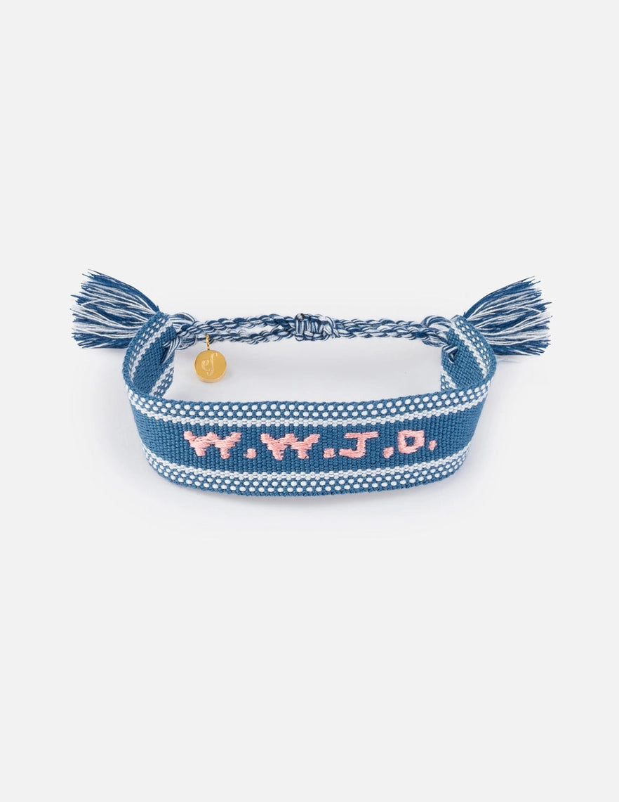 WWJD Embroidered Bracelet- Blue