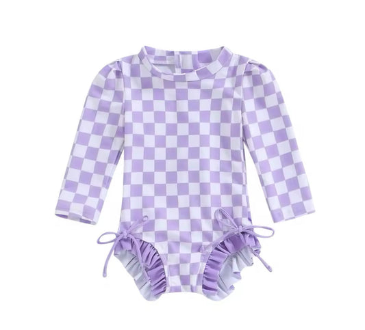Checkered Swim- Purple