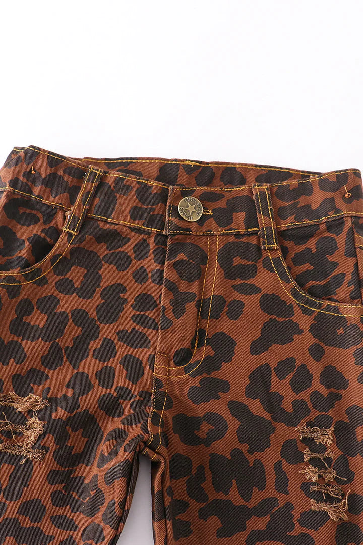 Leopard Distressed Denim Jeans