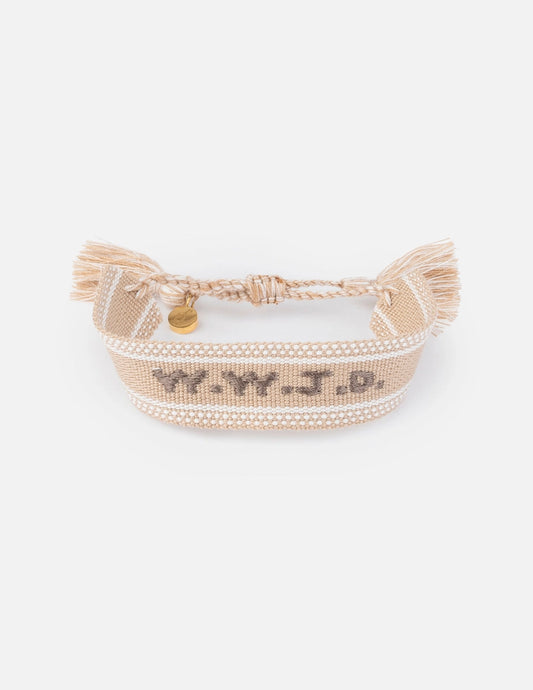 WWJD Embroidered Bracelet- Beige