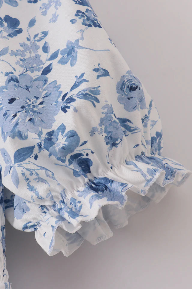 Blue Smocked Floral Dress