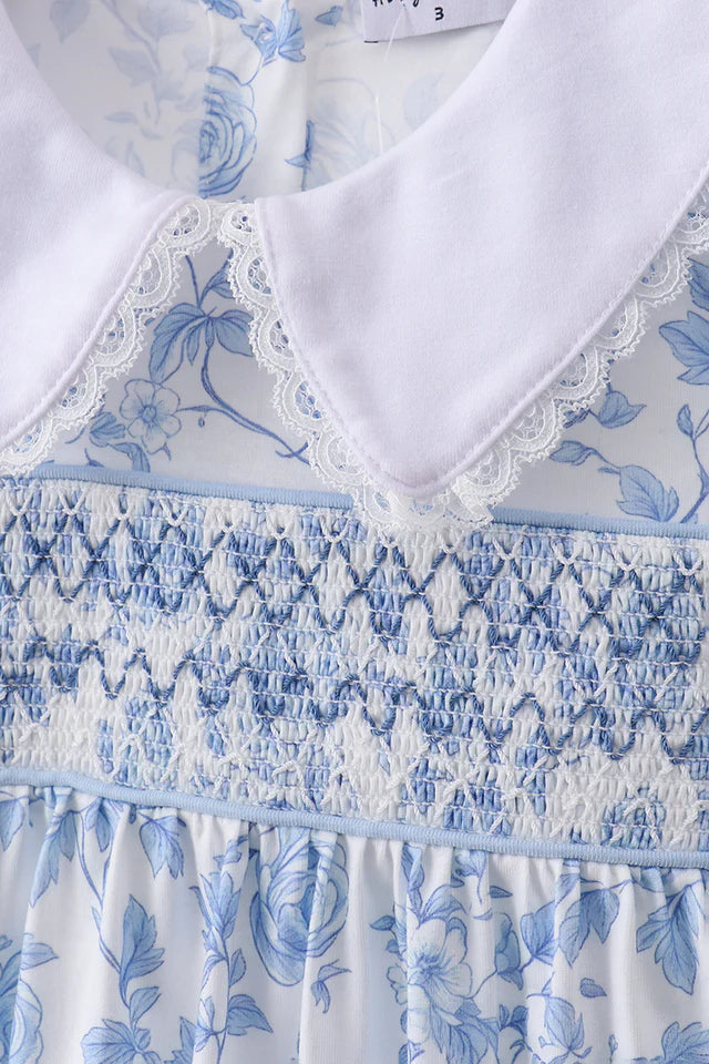 Blue Floral Smocked Dress
