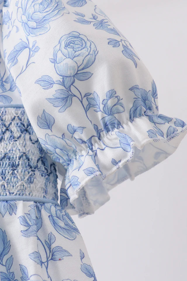 Blue Floral Smocked Dress