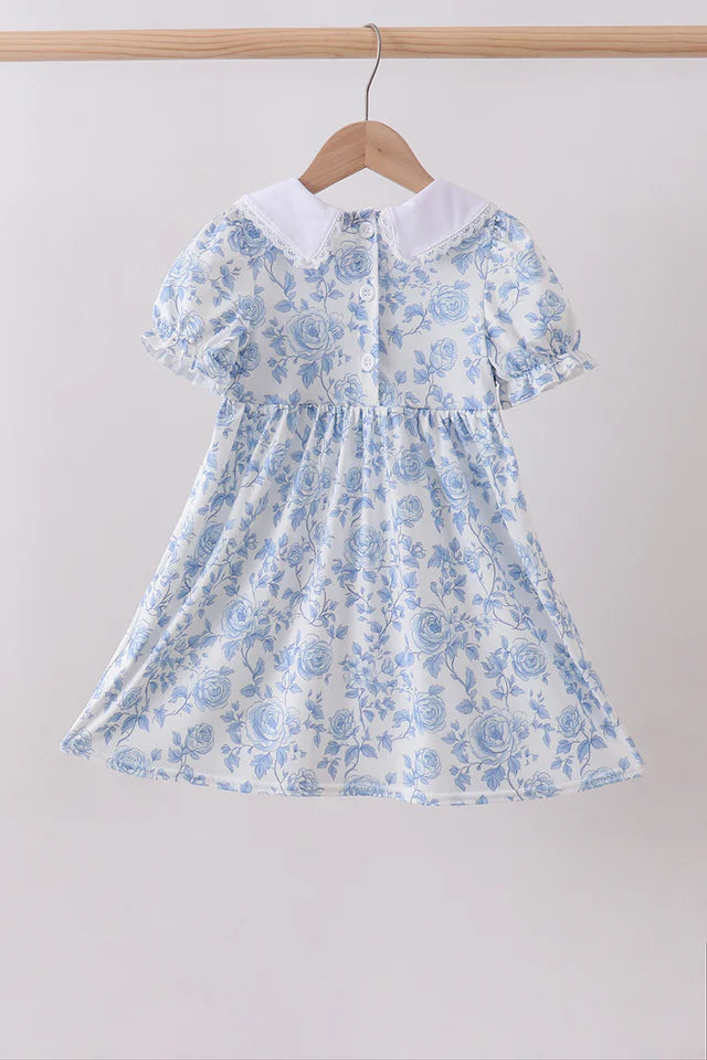 Blue Floral Smocked Dress