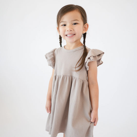 Ruffle Sleeve Dress- Mushroom