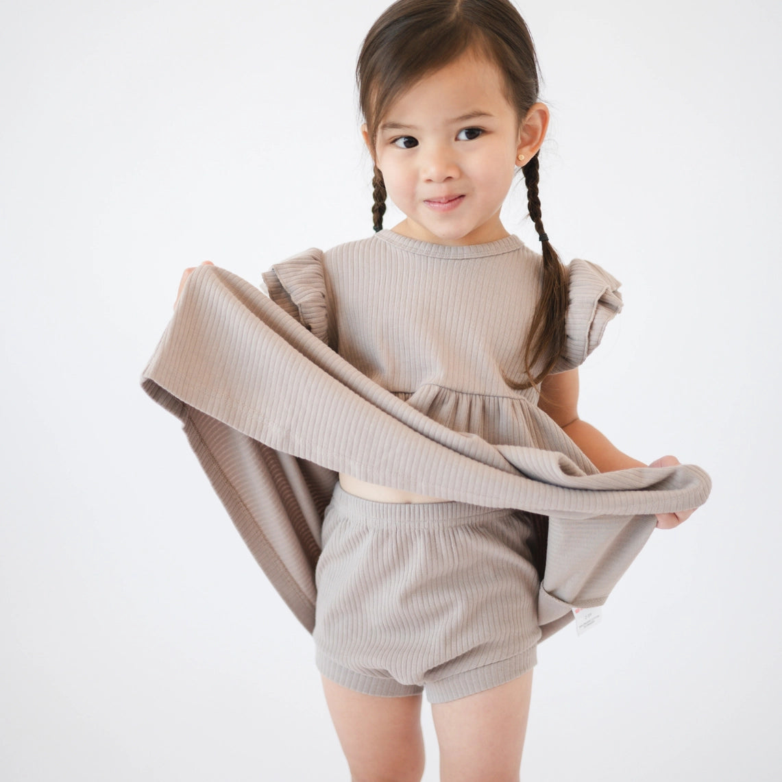 Ruffle Sleeve Dress- Mushroom