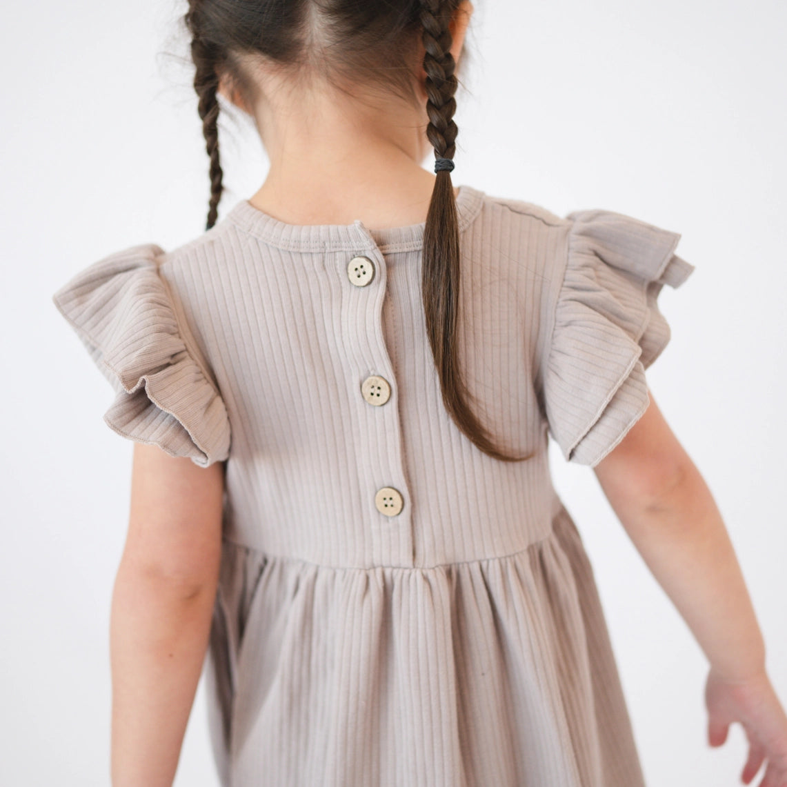 Ruffle Sleeve Dress- Mushroom