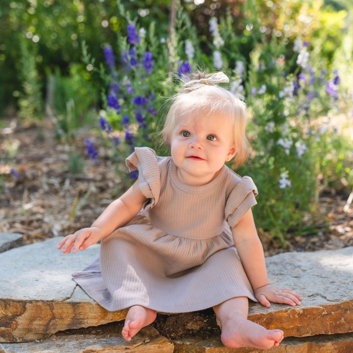 Ruffle Sleeve Dress- Mushroom