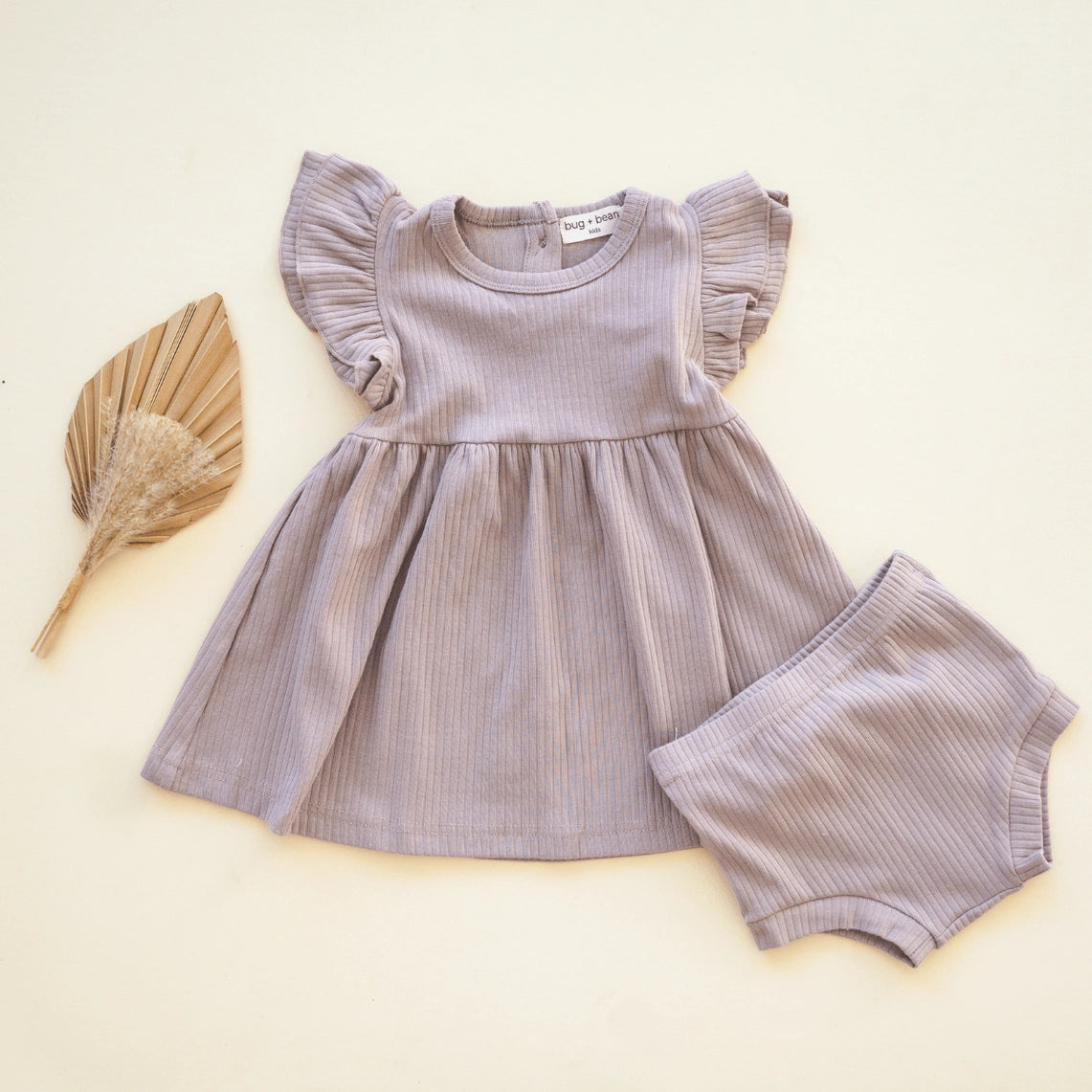 Ruffle Sleeve Dress- Mushroom
