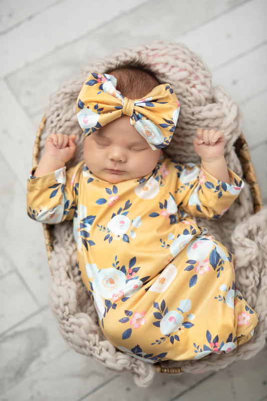 Yellow Floral Gown and Bow