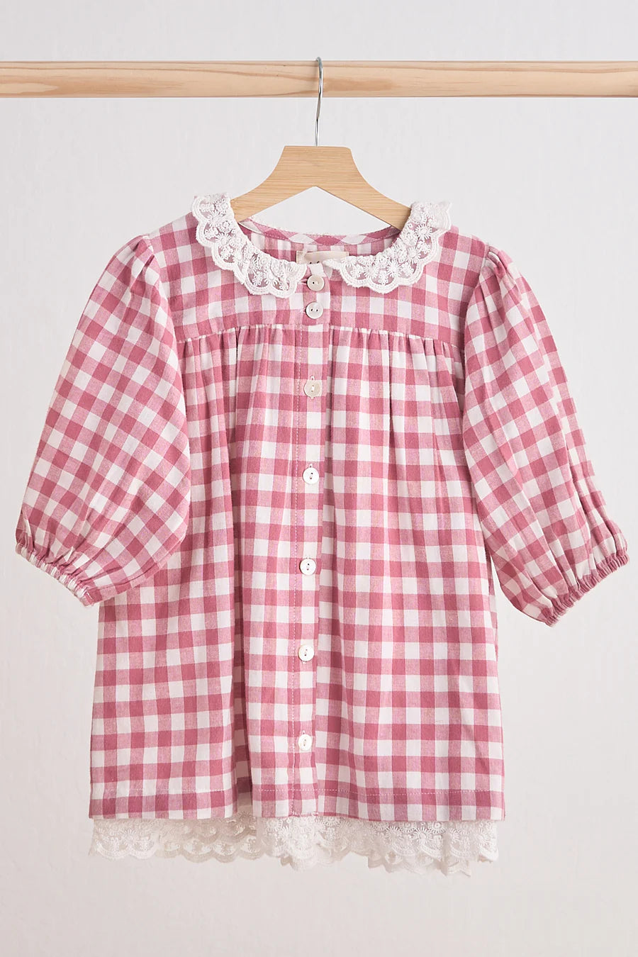 Gingham Lace Dress- Pink