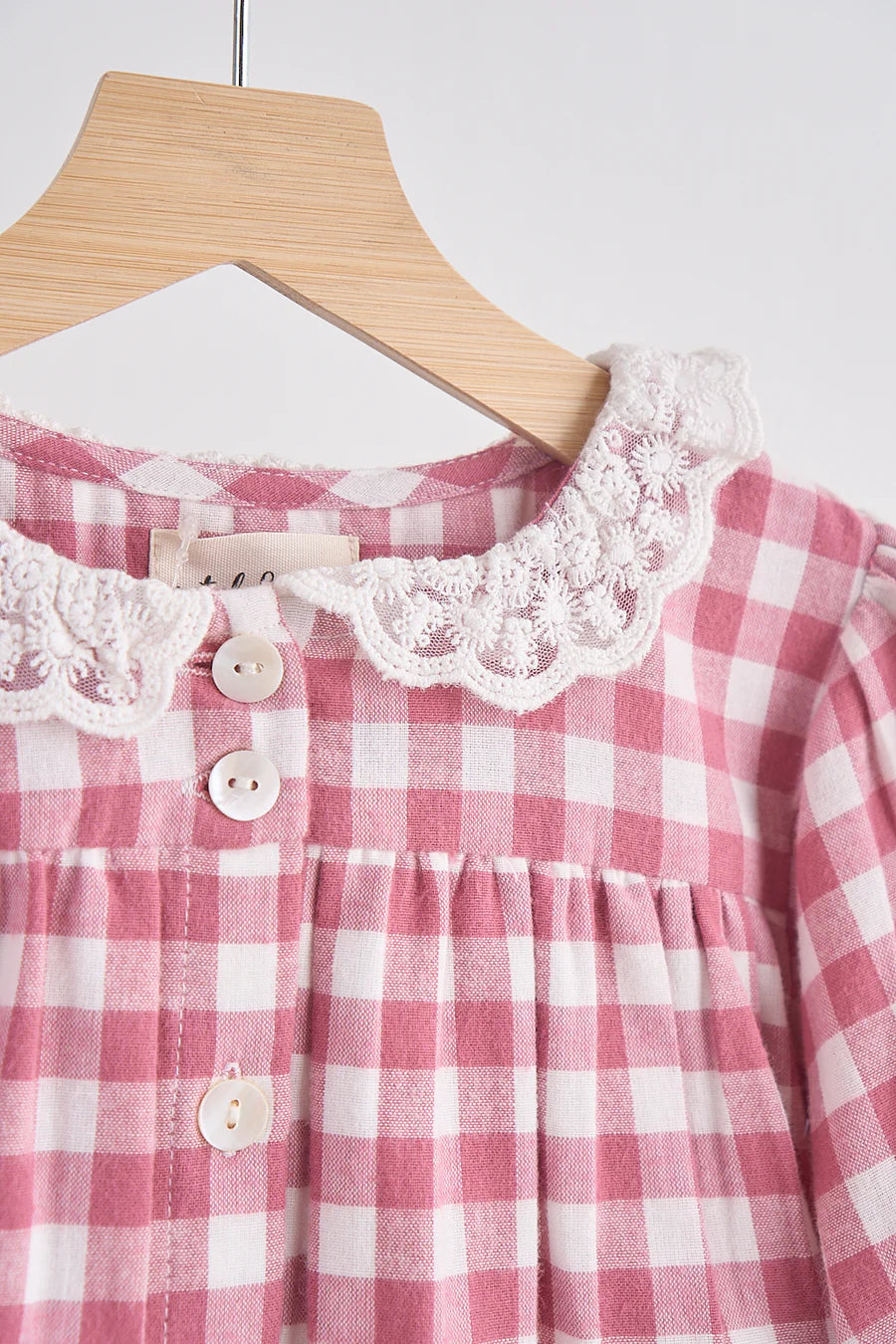 Gingham Lace Dress- Pink