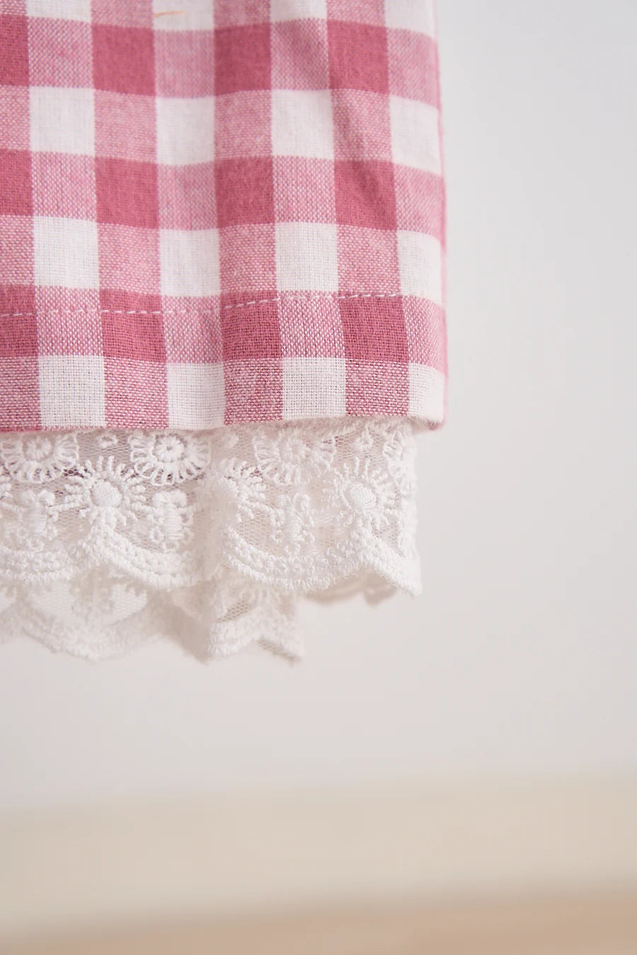 Gingham Lace Dress- Pink