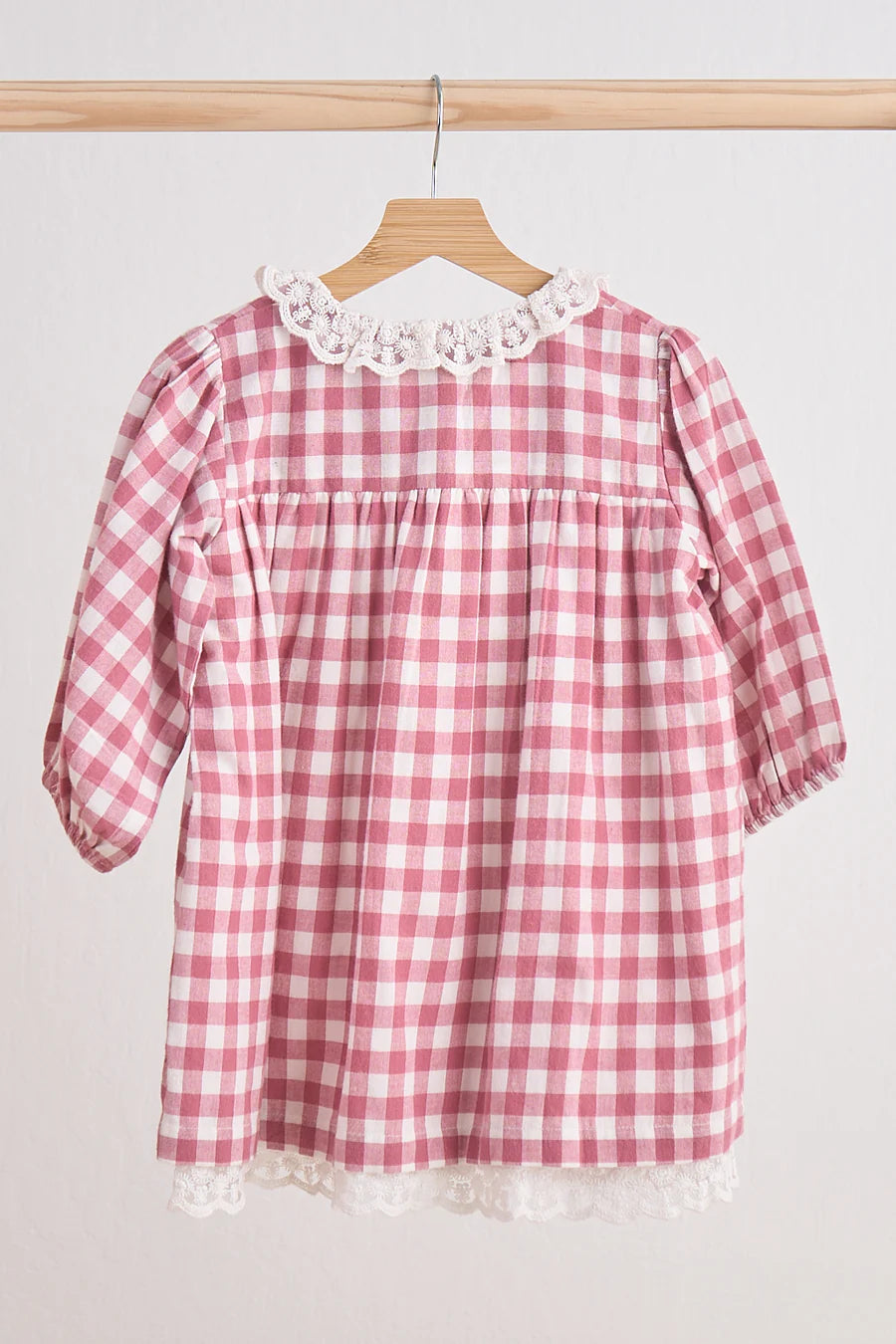 Gingham Lace Dress- Pink