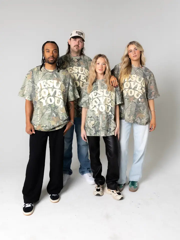 Camo Jesus Loves You tee