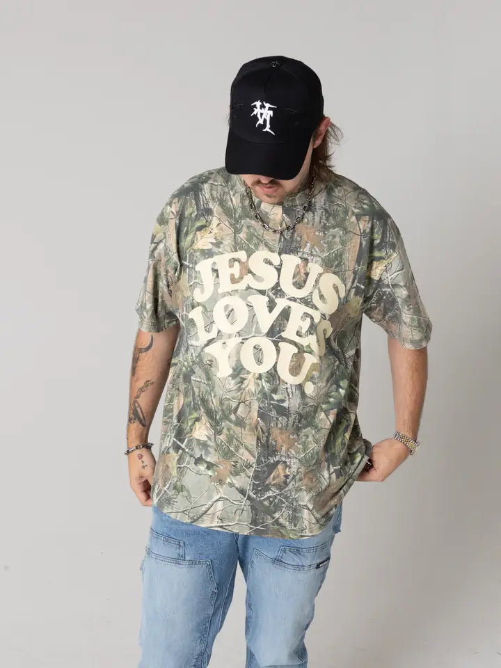 Camo Jesus Loves You tee