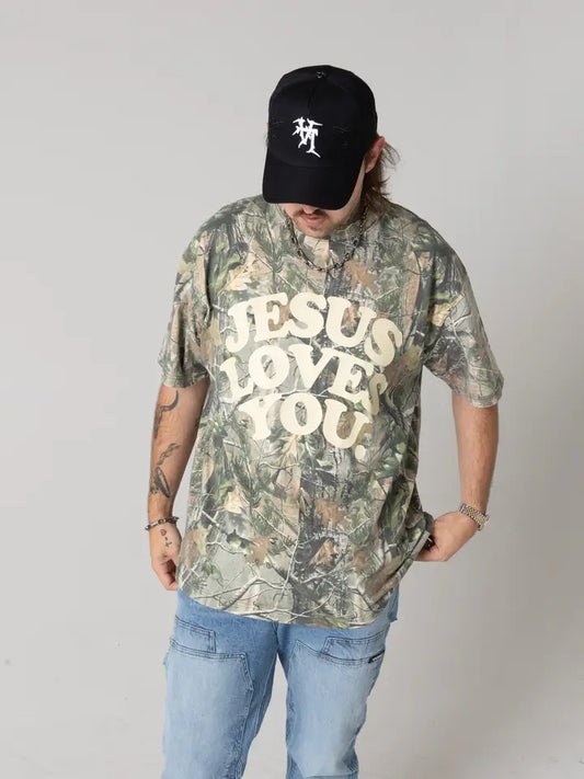 Camo Jesus Loves You tee