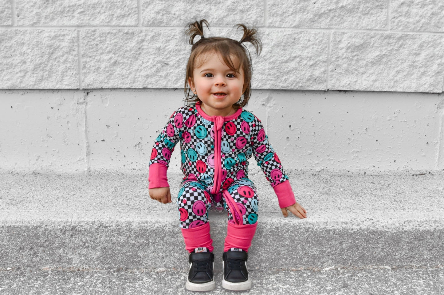 Pink Check Smile Romper